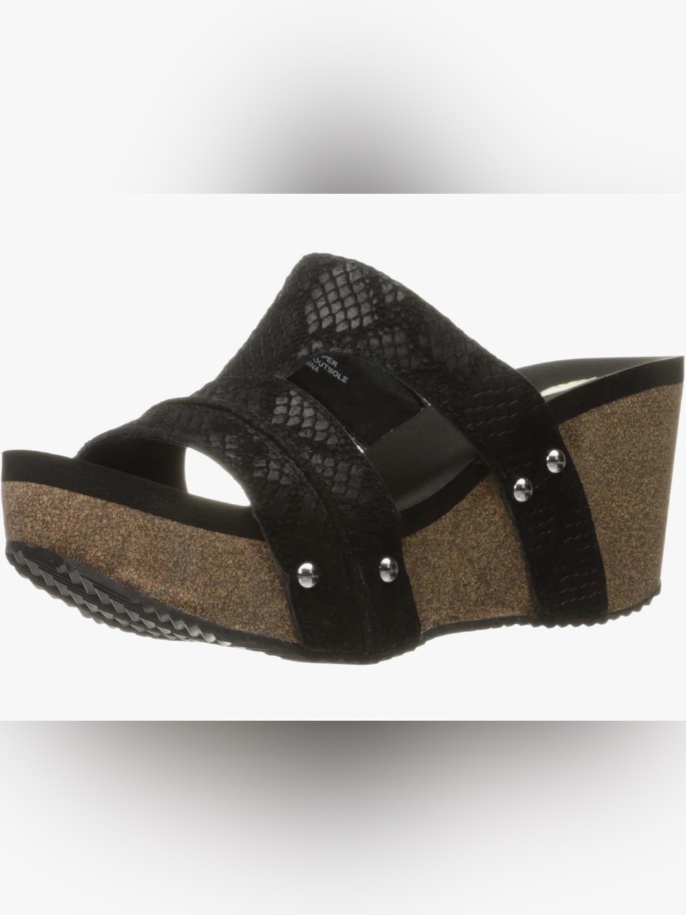 Volatile Mount Python Embossed Black Leather Wedge Sandal